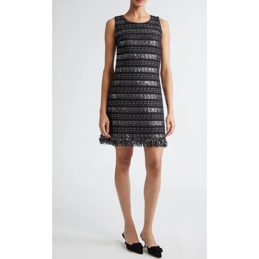 Giambattista Valli Black Sequin & Metallic Tweed Shift Dress size FR 38/ US 0